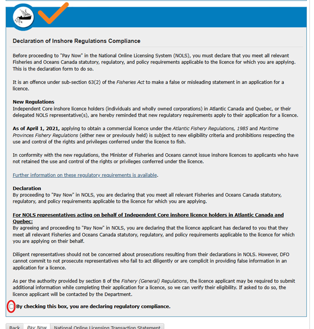 This is an image of the Pay Fees screen, where the fee checkboxes are circled in orange
