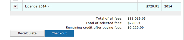 This is an image of the Credit Allocation screen, where the Recalculate and Checkout buttons are circled in orange