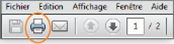 Cette image présente la barre d'outils du lecteur de PDF, dans laquelle l'icône de l'imprimante est encerclée d'un trait orange