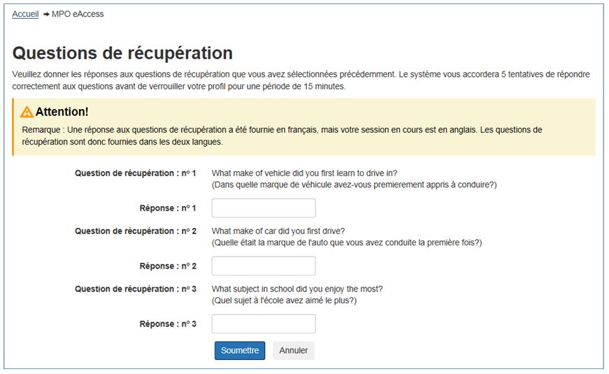 Capture d'écran : Questions de récupération