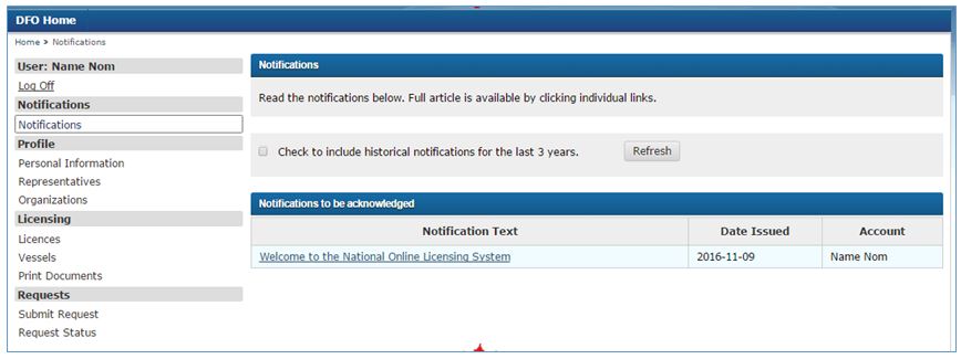 Screenshot : Notifications - login page