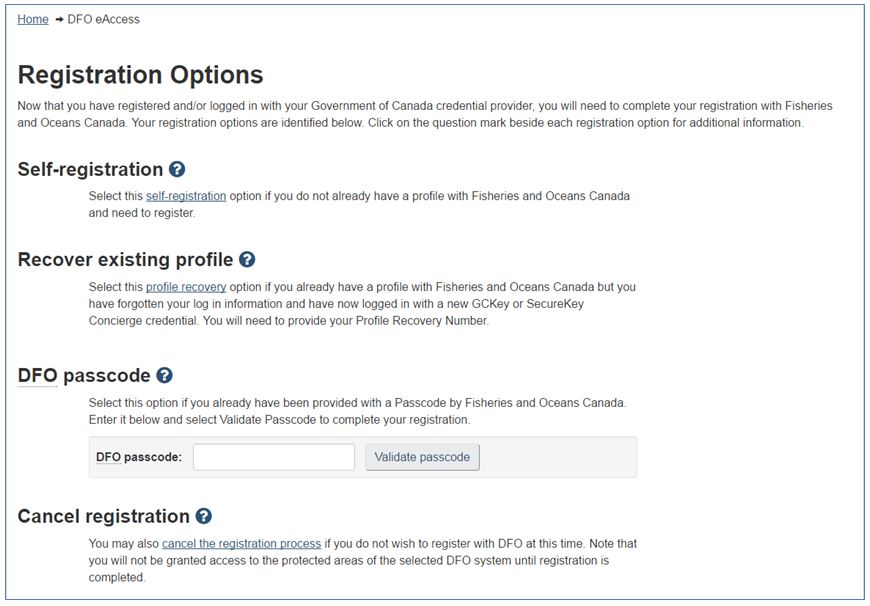 Screenshot : Registration Options