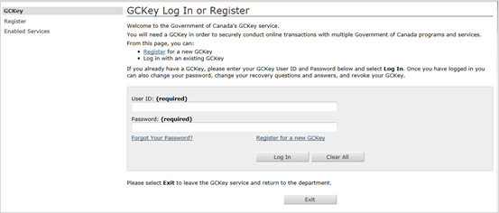 This is an image of the GCKey Log In or Register screen