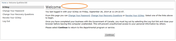 This is an image of the GCKey Welcome Screen where the User ID location is circled in orange