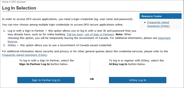 This is an image of the Log In Selection screen for the National Online Licensing System