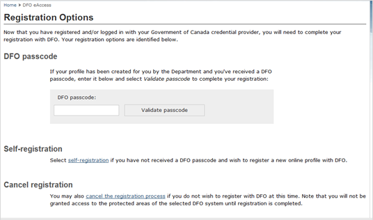 This is an image of the Registration Options screen