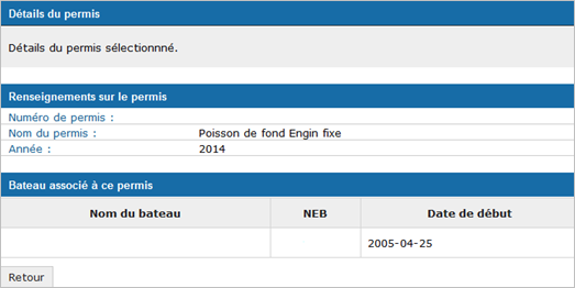 Cette image présente l’écran « Détails du permis »