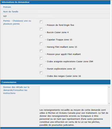 Cette image présente les sections « Informations du demandeur » et « Commentaires » de l’écran « Nouvelle demande »