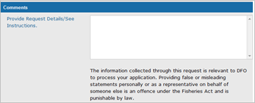 This is an image of the Comments section within the New Request screen