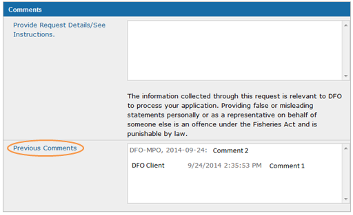 This is an image of the Comments section, where the Previous Comments section is circled in orange
