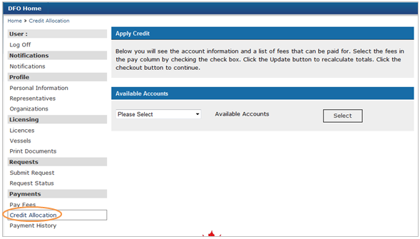 This is an image of the Apply Credit screen, where the Credit Allocation hyperlink is circled in orange