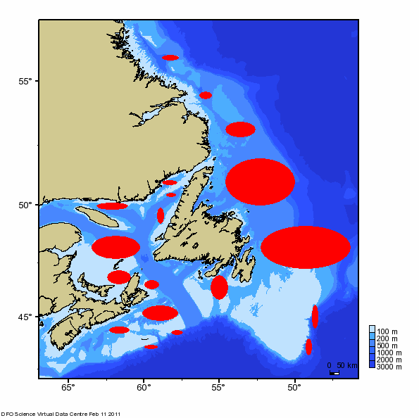 Distribution of Snow Crab Stocks Harvested in Atlantic Canada