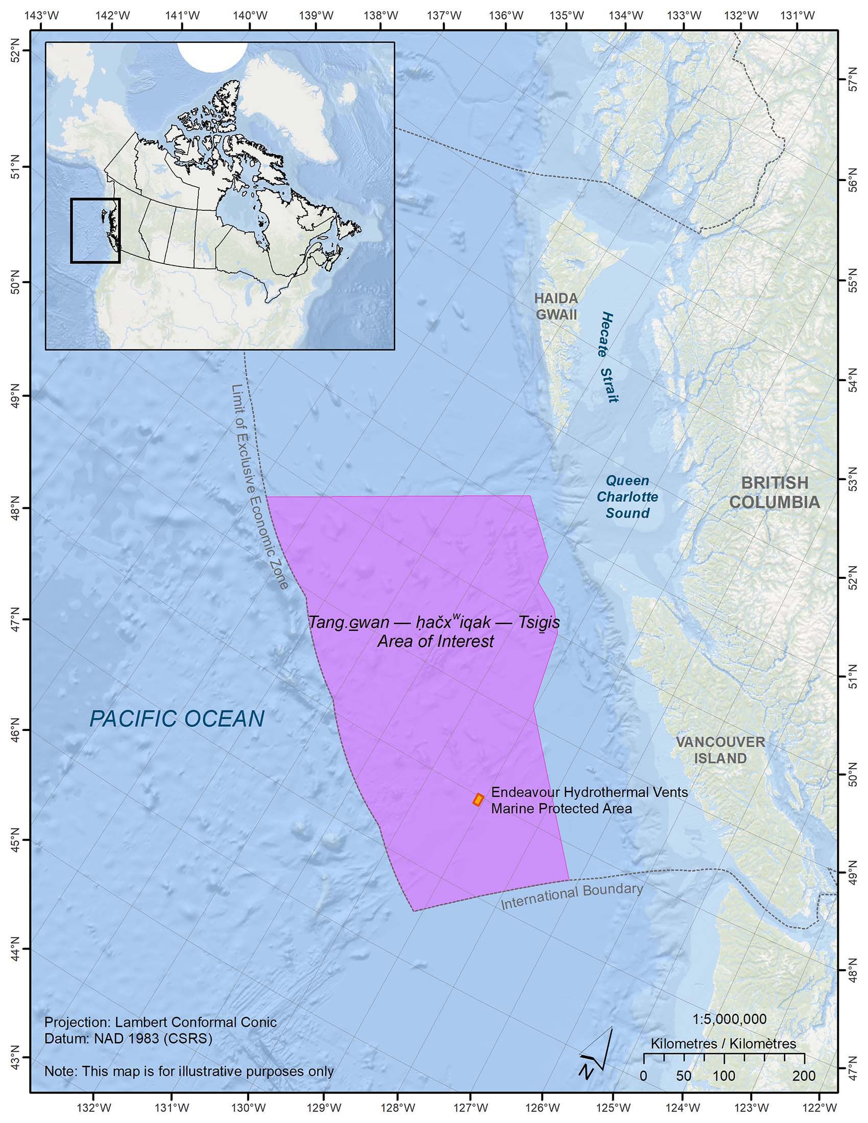Map: Tang.ɢwan — ḥačxʷiqak — Tsig̱is  Area of Interest (AOI) (formerly Offshore Pacific AOI)