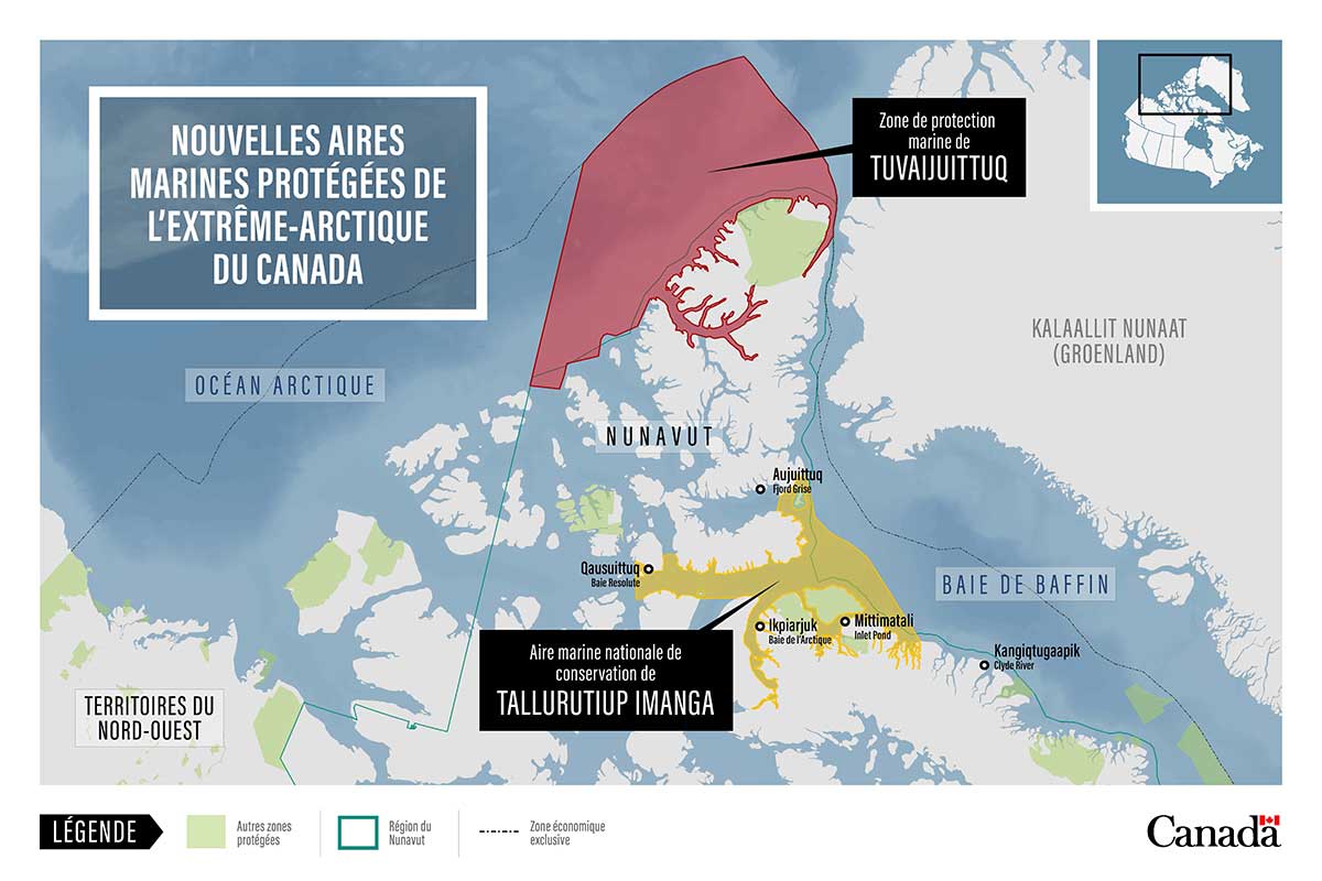 Carte : Nouvelles aires marines protégées de l'extrême-arctique du Canada.