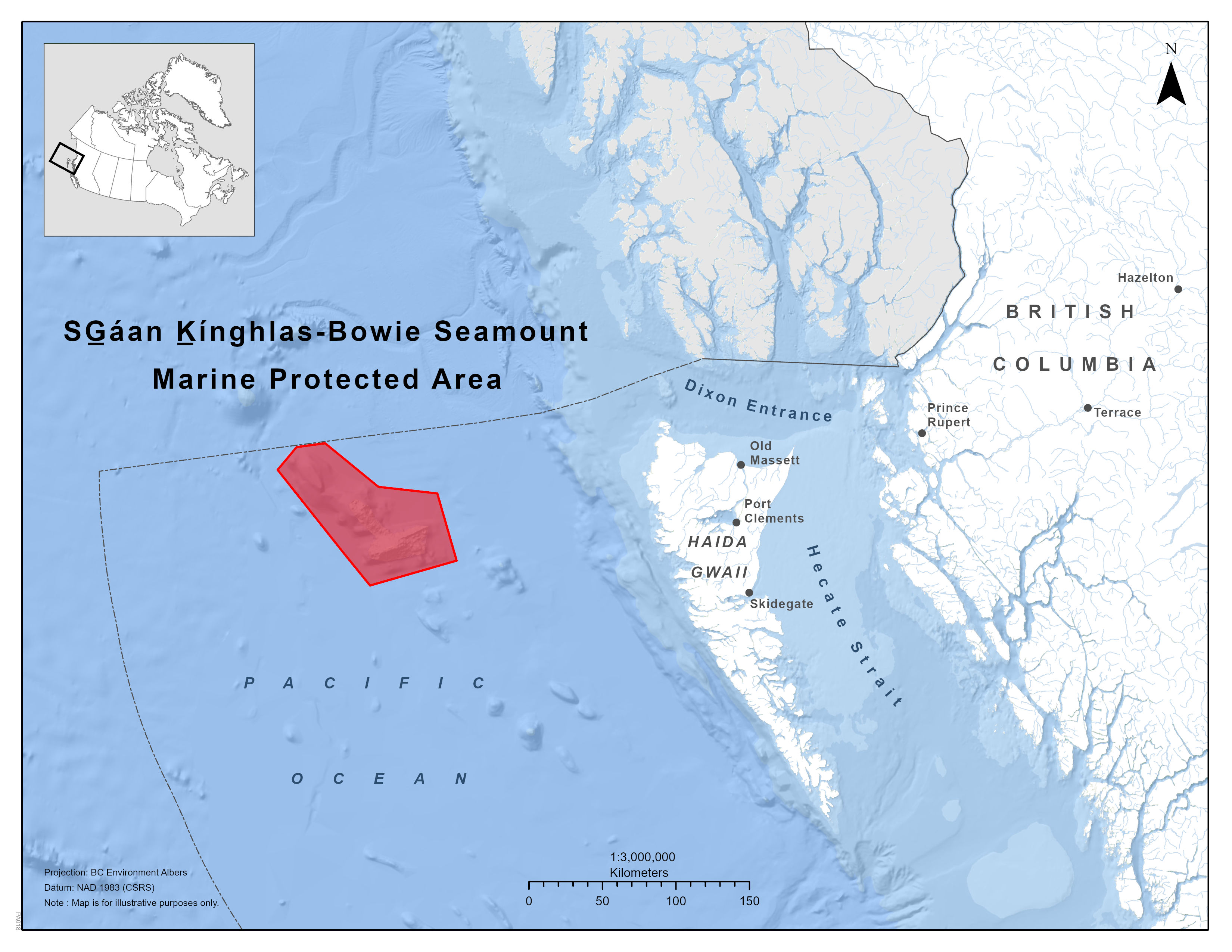 Map: SG̲áan K̲ínghlas-Bowie Seamount Marine Protected Area (SK̲-B MPA)