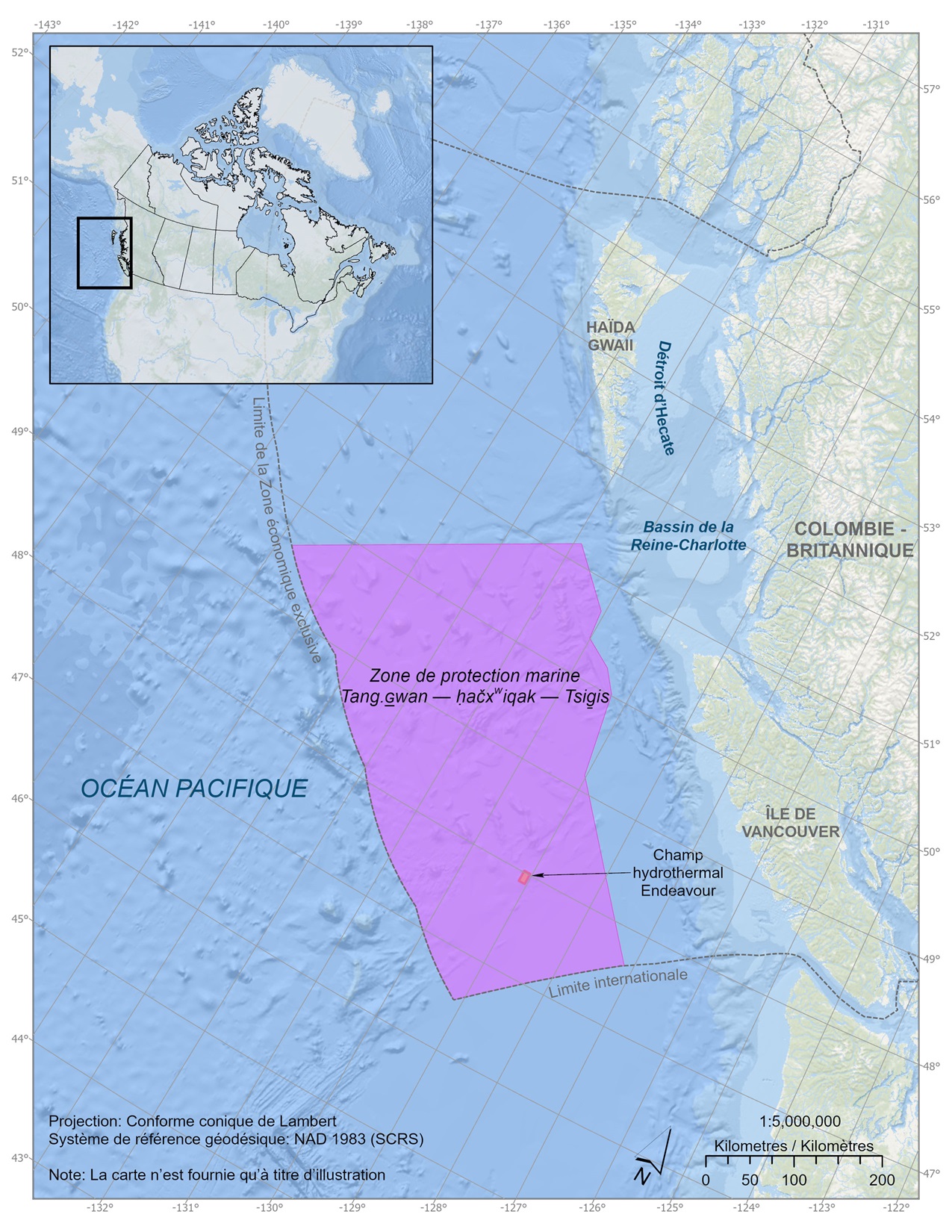 Carte : Zone de protection marine (ZPM) Tang.ɢwan – ḥačxwiqak – Tsig̱is (TḥT)
