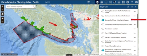 Map of the Pacific atlas displaying Sponge Reef Areas and National Parks.
