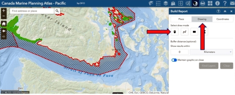 Map zoomed into the Strait of Juan de Fuca.