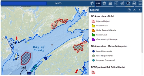 Legend widget opened displaying aquaculture data.