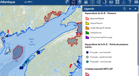 Ouverture du widget Légende affichant les données sur l’aquaculture