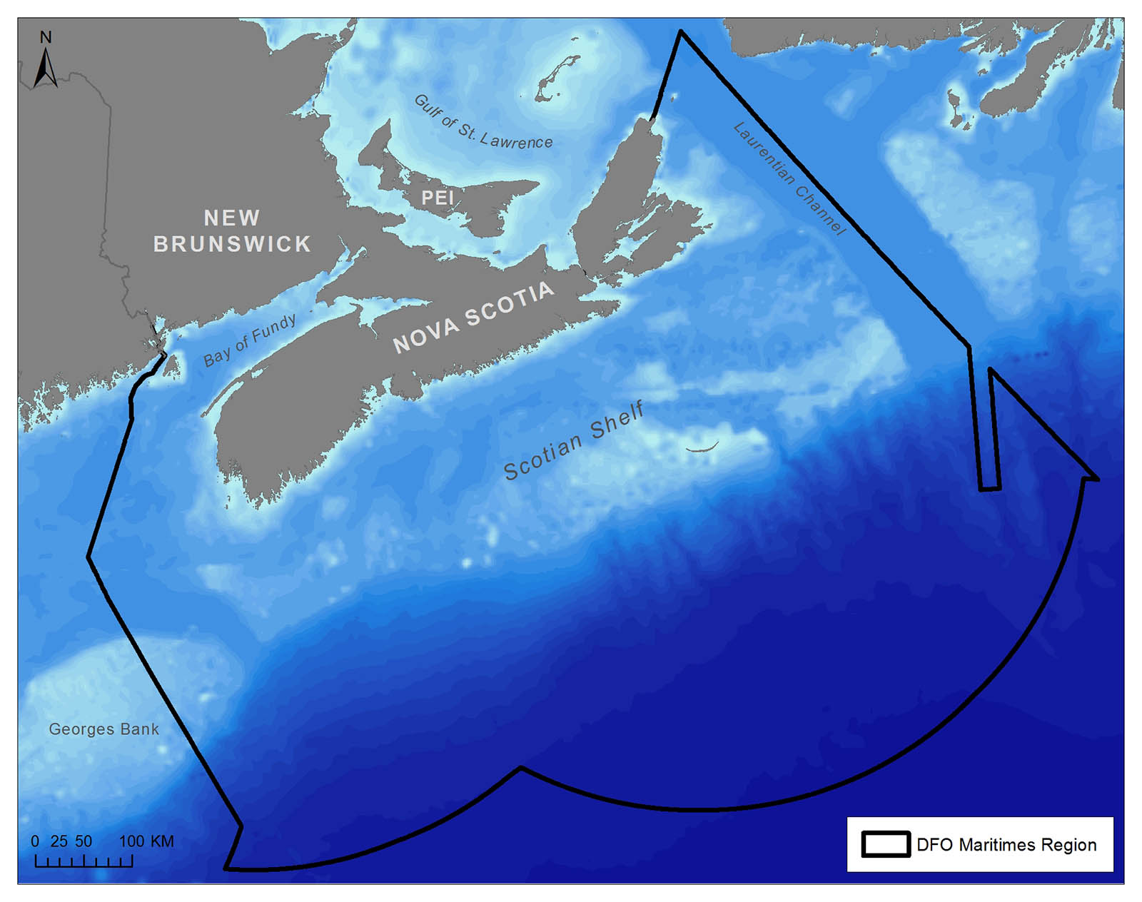 Map of the Scotian Shelf Bioregion (depicted using DFO Maritimes Region boundary)