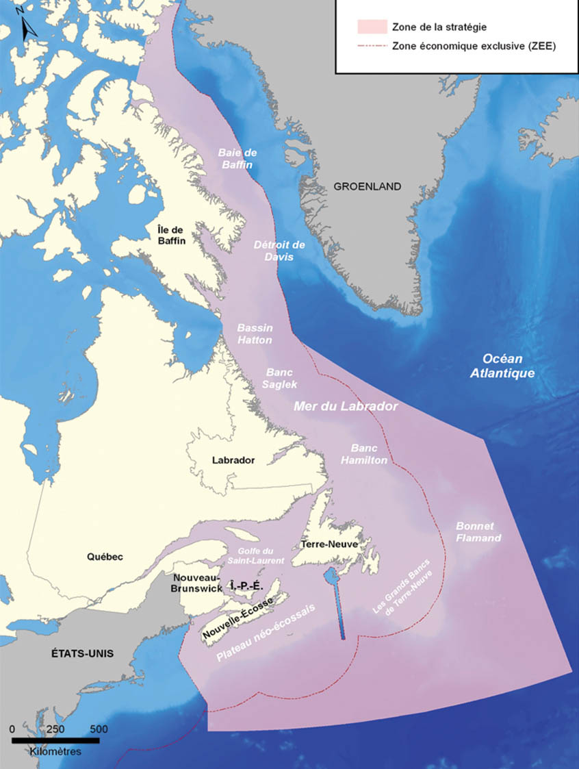 Figure 1: Étendue géographique de la Stratégie de conservation pour les coraux et les éponges de l'est du Canada