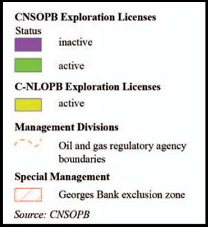 Legend: Management areas and exploration licenses in 2005