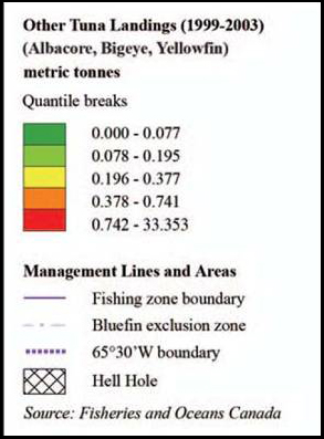 Legend: Albacore, Bigeye and Yellowfin Tuna Landings (1999-2003)