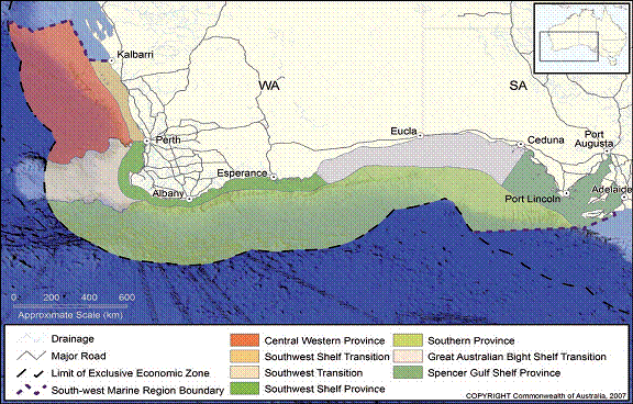 Biorégions de la région marine du sud-ouest de l'Australie