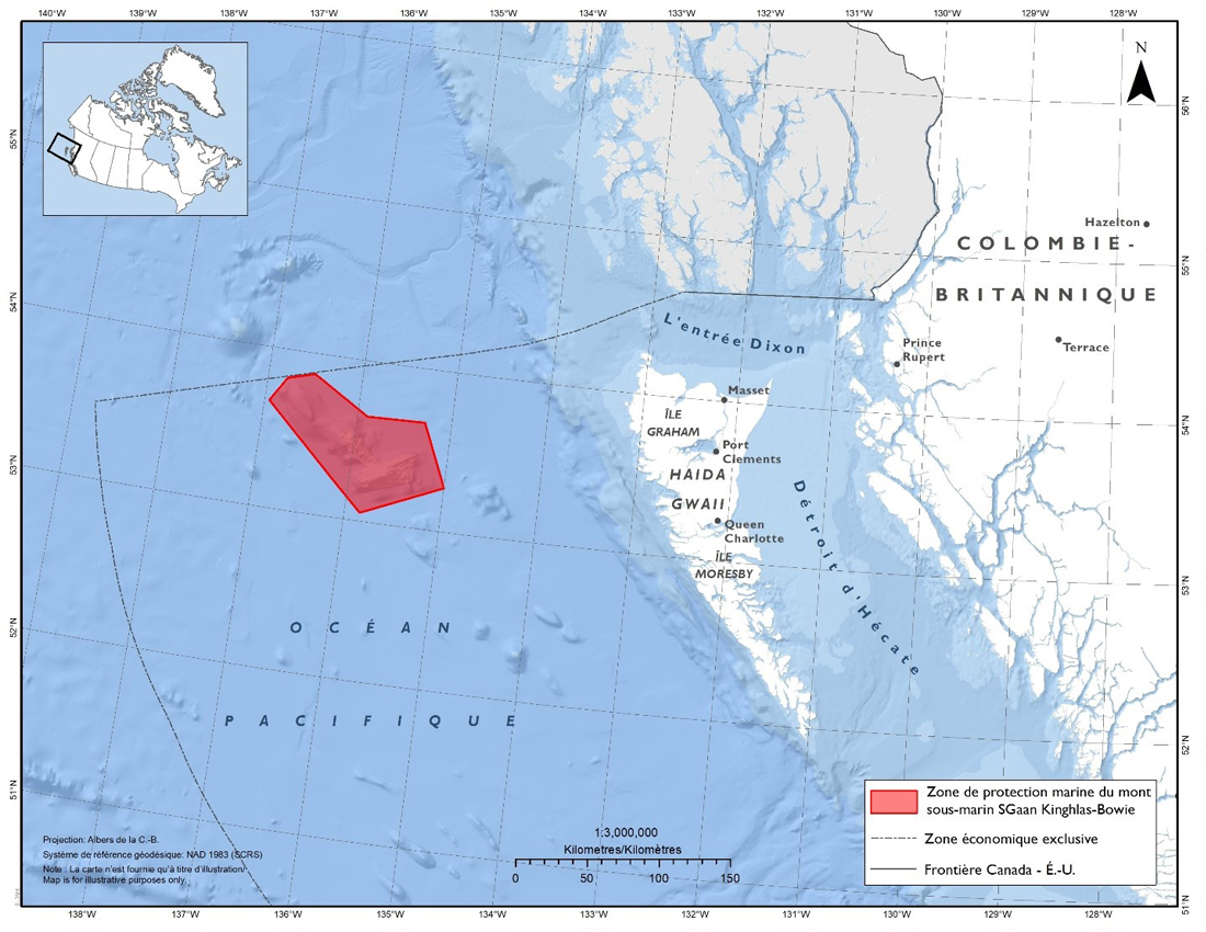 Carte : Zone de protection marine du mont sous-marin SGaan Kinghlas-Bowie (ZPM SK-B)