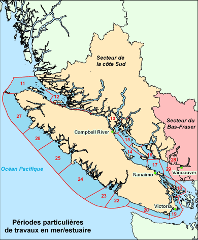 Carte des Secteur de la côte Sud et Secteur du Bas-Fraser