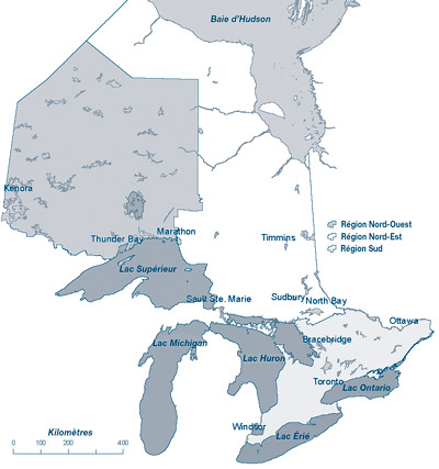 Limites du nord-ouest, du nord-est et du sud de l’Ontario pour déterminer de l’application des périodes particulières d’activités restreintes.