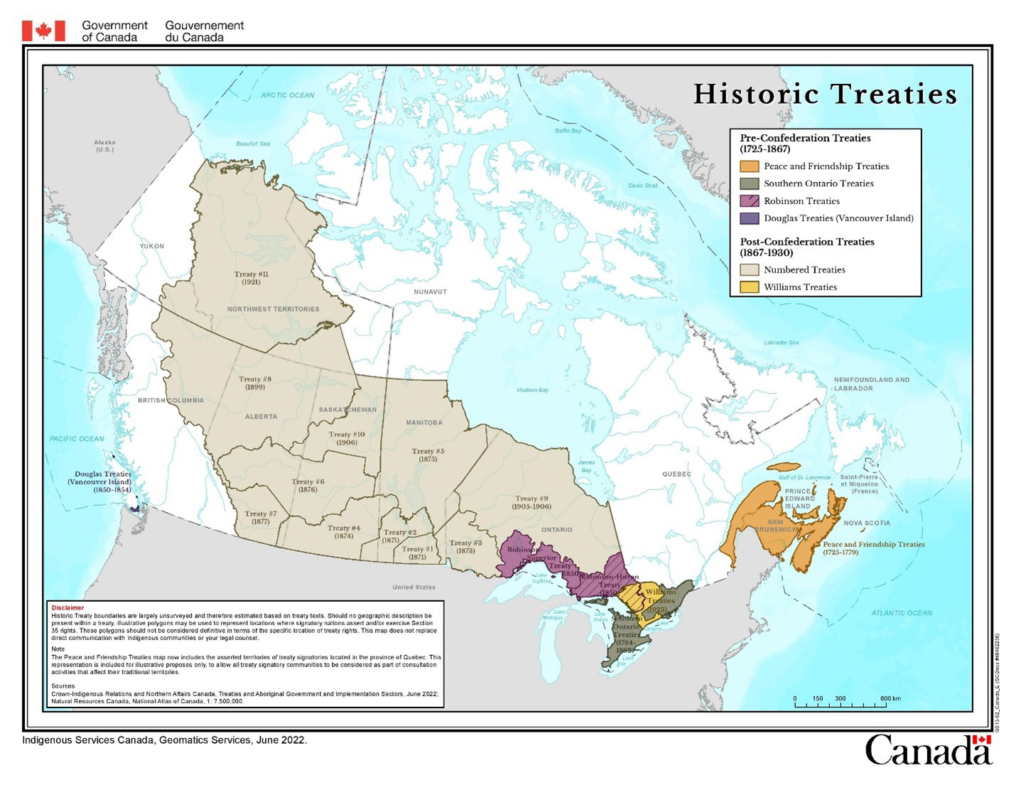 Map showing the geographic distribution of historic treaties across Canada.