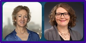 Portraits d'Annette Gibbons, sous-ministre, une femme blanche aux cheveux blonds courts et bouclés portant un chemisier bleu, et de Kaili Levesque, sous-ministre déléguée, une femme blanche aux cheveux bruns bouclés jusqu'aux épaules, portant des lunettes et une veste grise sur un chemisier noir. Les deux sourient.