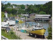 St. Martins Harbour with a covered bridge in the background.