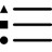 3 stacked horizontal lines with a triangle, square and a circle to the left of the lines.