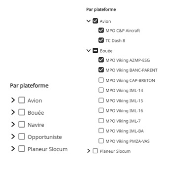 Sélectionnez un ou plusieurs types de plateformes pour voir les détections d’une activité de surveillance précise.