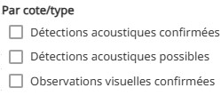 Sélectionnez un ou plusieurs cotes/types de détection.