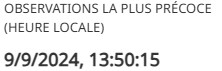 La première observation visuelle ou détection acoustique est indiquée en fonction de l’étendue de la carte.