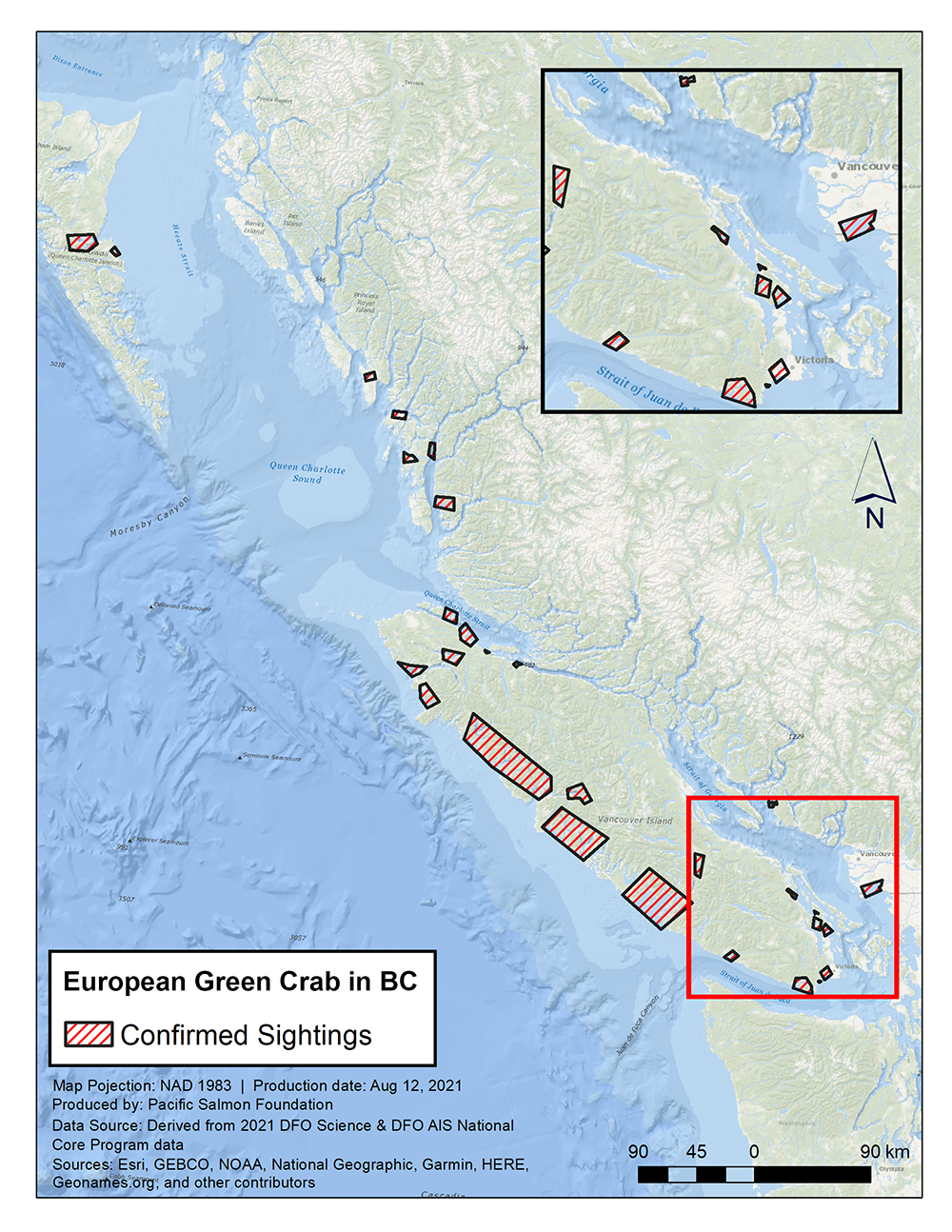 Green Crab Distribution in Pacific region.