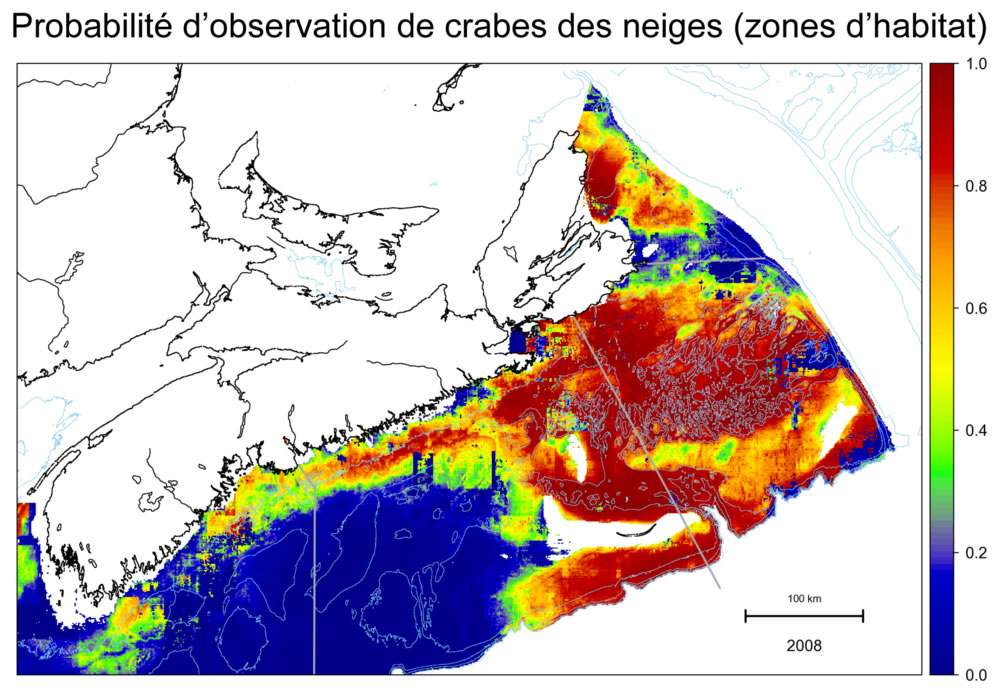 Figure 3 - Probabilité d'observation de crabes des neiges (zones d'habitat)