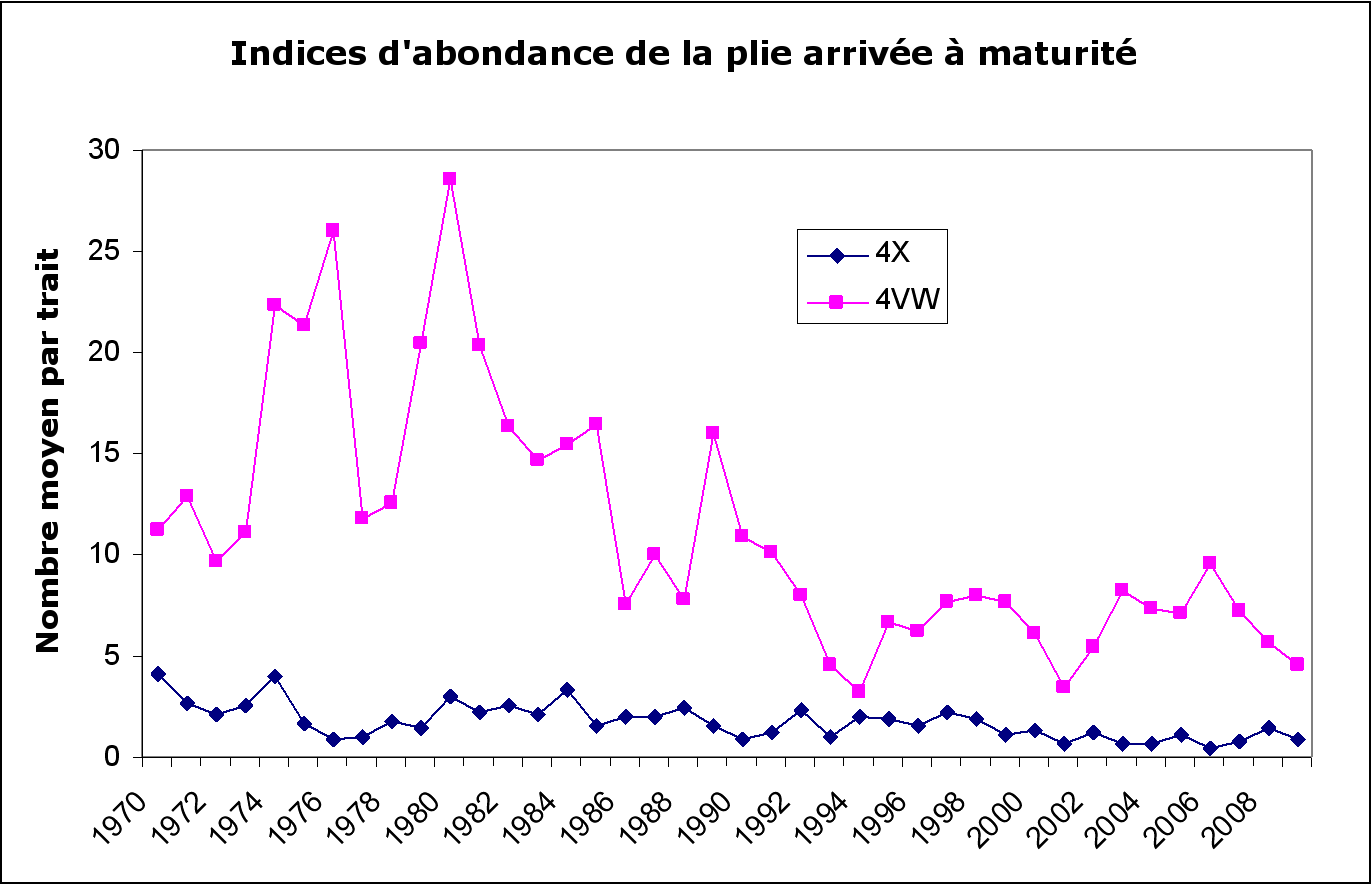 Figure 5 - Indices d'abondance de la plie canadienne arrivée à maturité