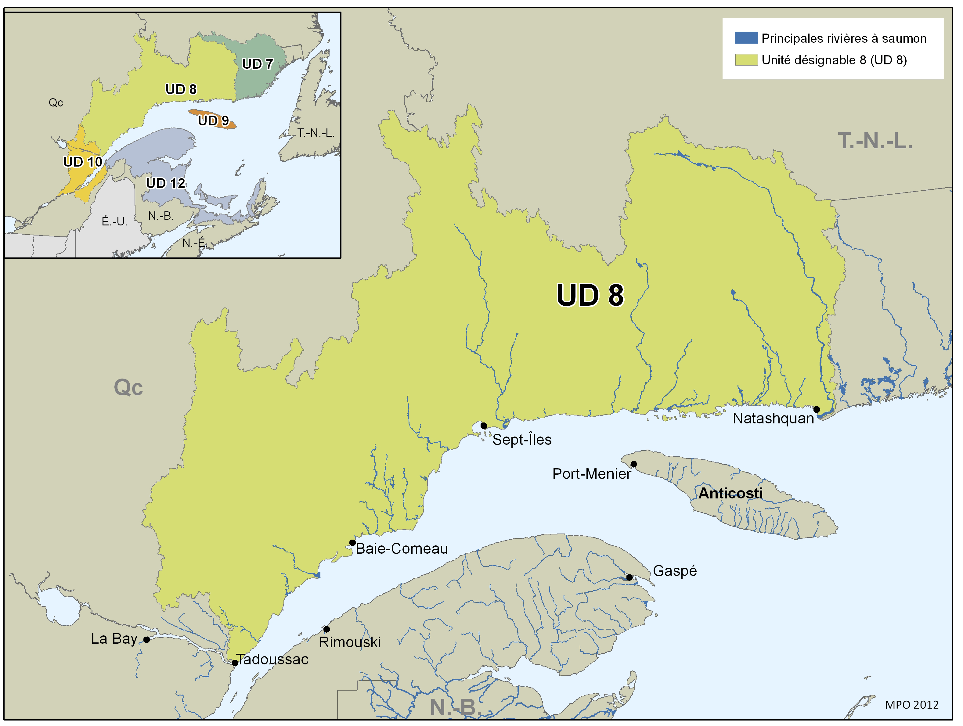 Aire de répartition de la population de l’ouest de la Côte-Nord du Québec