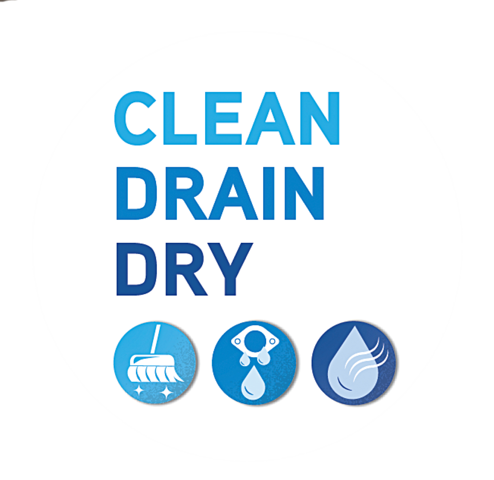 “Clean, drain, dry” pictogram of Fisheries and Oceans Canada (DFO)