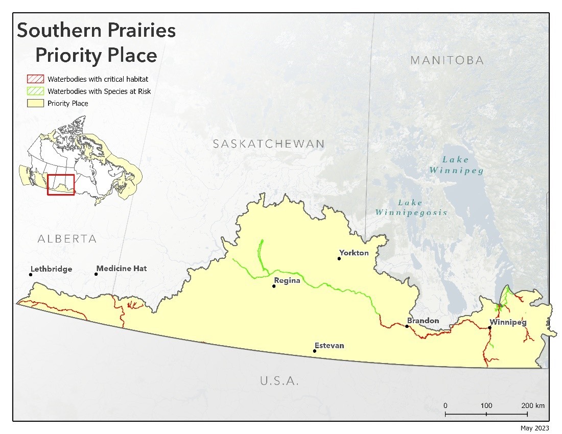 Map of Southern Prairies priority place. See text that follows.