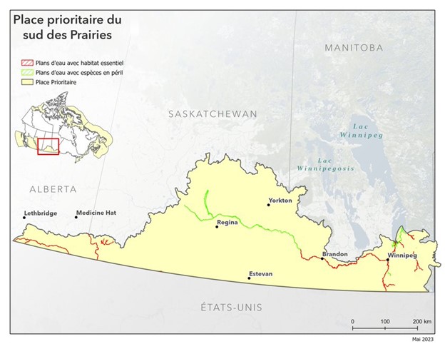 Carte de la Place prioritaire du sud des Prairies. Voir le texte qui suit.