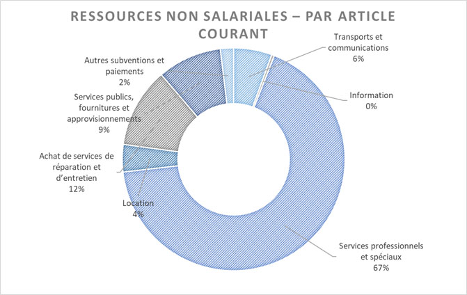 Diagramme circulaire : Ressources non salariales – par article courant. Voir description ci-dessous.